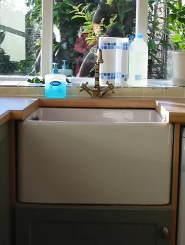 belfast sink: a deep, usually rectangular, ceramic sink