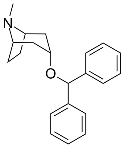 benzatropine: an anticholinergic drug administered in the form of its mesylate C₂₁H₂₅NO·CH₄O₃S especially to...