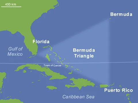 bermuda triangle: an area of the Atlantic Ocean where many ships and planes have disappeared under allegedly...