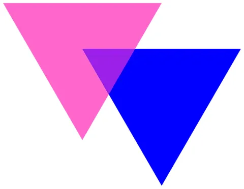 biangles: a symbol representing bisexuality consisting of blue and pink triangles with a purple overlapping...