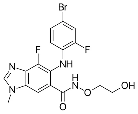 binimetinib: a drug with the molecular formula C₁₇H₁₅BrF₂N₄O₃ that inhibits mitogen-activated protein kinase...