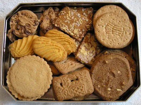 biscuit: a small, flat, baked good which is either hard and crisp or else soft but firm; a cookie