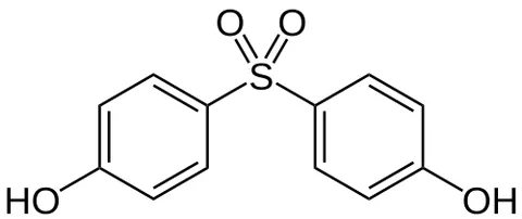 bisphenol s: an industrial chemical compound with the formula (HOC₆H₄)₂SO₂, commonly used in curing fast-drying...