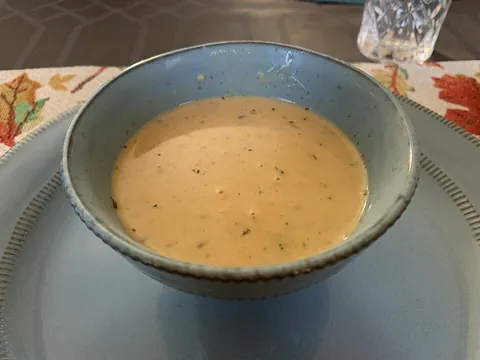 bisque: a thick creamy soup made from fish, shellfish, meat or vegetables