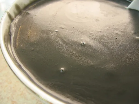 black sesame soup: a Chinese dessert in liquid form made from black sesame seeds, rice, water and sugar, typically...