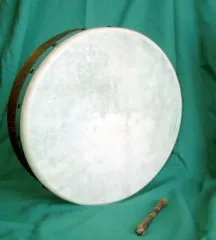 bodhran: a type of frame drum used in Irish music struck traditionally with an animal bone, or in modern...