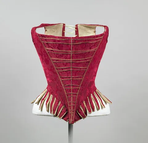 bodice: a corset-like sleeveless overgarment for women, sometimes provided with detachable sleeves