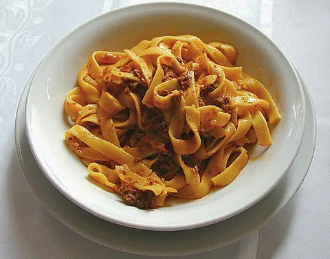 bolognese: an Italian sauce made from ground meat and tomato, originating in Bologna