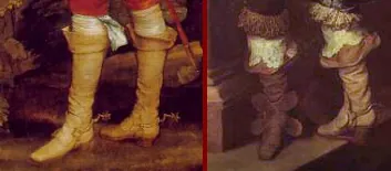 boothose: an item of clothing worn over the stockings, in fashion in the 17th century