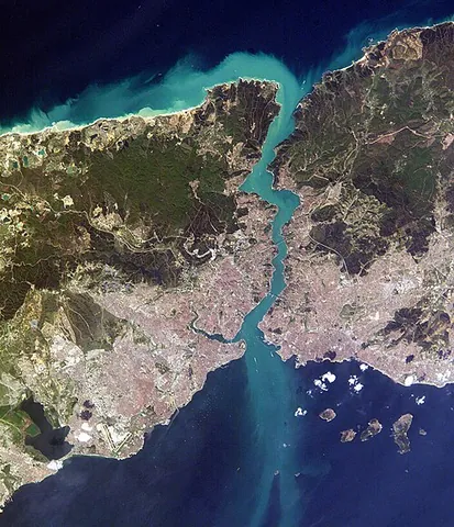 bosphorus: the narrow strait beside Istanbul, Turkey connecting the Black Sea to the Sea of Marmara, the...
