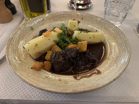 bourguignon: beef bourguignon, or a similar dish replacing beef with some other ingredient