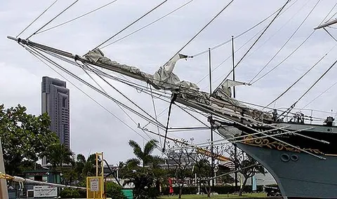 bowsprit: a spar projecting over the prow of a sailing vessel to provide the means of adding sail surface