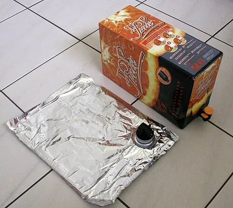 box wine: a type of wine that is sealed in a plastic bladder and packaged in a cardboard box; cask wine