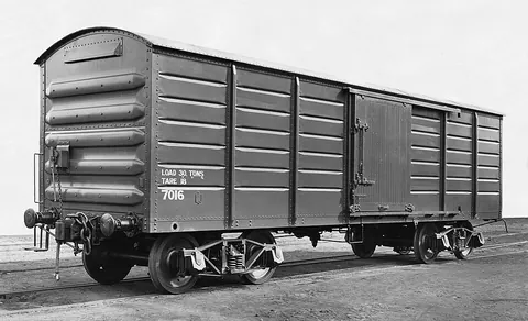 boxcar: an enclosed railway goods wagon, typically with a sliding door