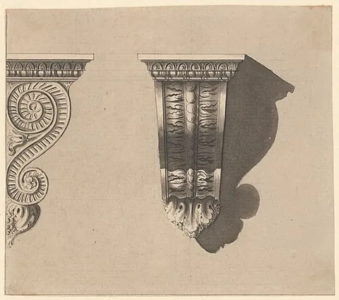 bracket: a fixture attached to a wall to hold up a shelf