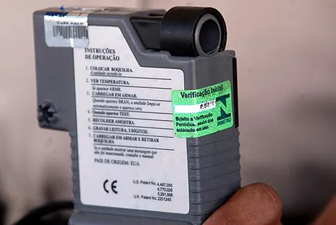 breathalyzer: a device that measures alcohol in expired air so as to estimate the concentration of alcohol in a...