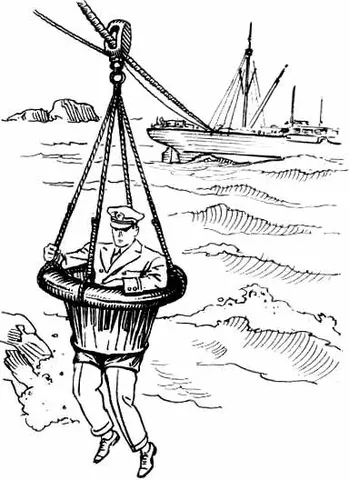 breeches buoy: a ring lifebuoy, fitted with canvas breeches, rigged between ship and shore, for rescuing seamen...