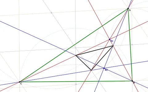 brocard triangle: the triangle formed by joining the points of intersection of the lines from each vertex of a...