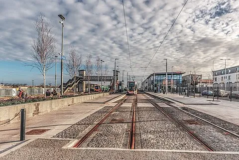broombridge: a railway and tram interchange beside the Royal Canal in the suburb of Cabra, Dublin, Ireland...