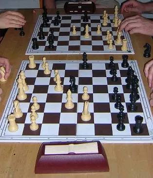 bughouse chess: a variant of chess played on two chessboards by four players in teams of two. Each player plays the...