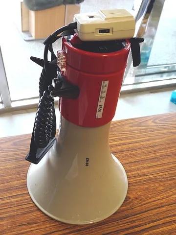 bullhorn: a megaphone which electronically amplifies a person’s natural voice