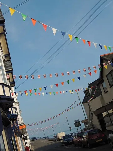 bunting: strips of material used as festive decoration, especially in the colours of the national flag