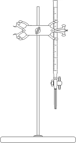 burette: a glass tube with fine gradations and a stopcock at the bottom, used in laboratory procedures for...