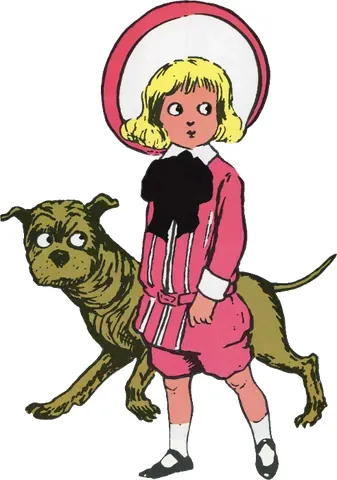 buster brown suit: a belted, double-breasted tunic or jacket worn with a large round collar, floppy bow, and shorts or...