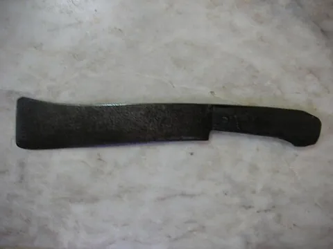 butcher knife: a large, sharp knife, used by the butcher for hacking meats