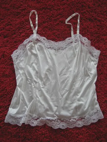 camisole: a short, sleeveless undergarment worn by women underneath a blouse, or as a form of short négligée
