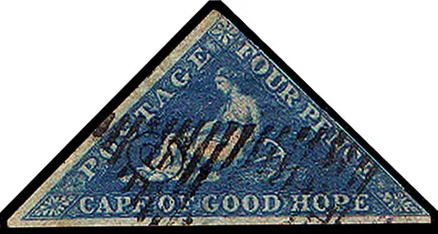 cape triangle: one of several denominations of triangular postage stamps issued by the Cape of Good Hope during...