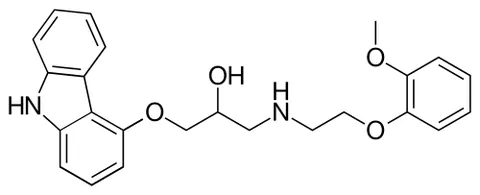 carvedilol: a beta blocker C₂₄H₂₆N₂O₄ that possesses some alpha-adrenergic blocking activity and is used to...