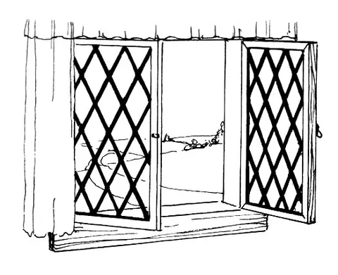 casement window: a window that has frames hinged on the side and that opens outward or inward