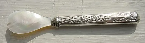 caviar spoon: a small shallow spoon made from inert materials (such as gold, horn, or wood) rather than typical...