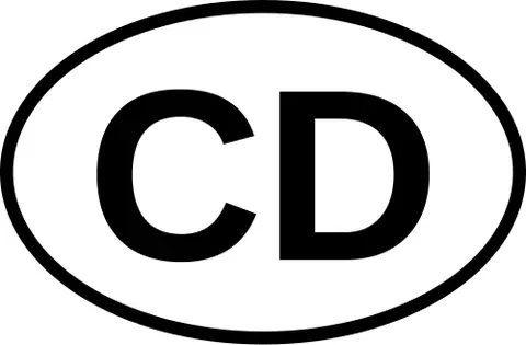 cd plate: a vehicle registration oval, containing the letters "CD" (for corps diplomatique), indicating that...