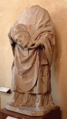 cephalophore: any of a group of saints depicted in art carrying heads in their hands