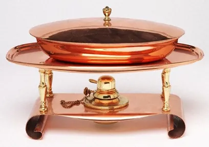 chafing dish: any of several devices, involving a pan and a heater, used to warm food at the table, or to keep it...