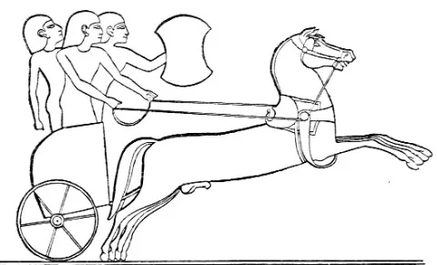 chariot: a two-wheeled horse-drawn cart, used in Bronze Age and Early Iron Age warfare