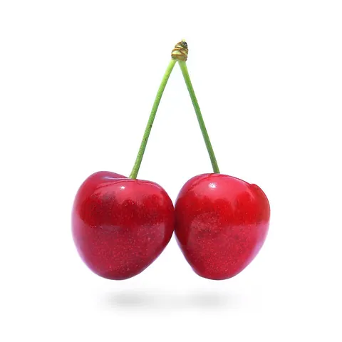 cherry: a small fruit, usually red, black or yellow, with a smooth hard seed and a short hard stem