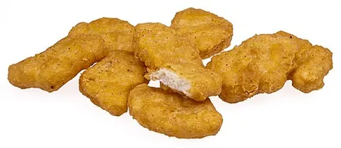 chicken nugget: a small portion of cooked boneless chicken meat in batter prepared by deep-frying