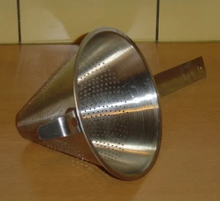 chinois: a fine-meshed conical strainer