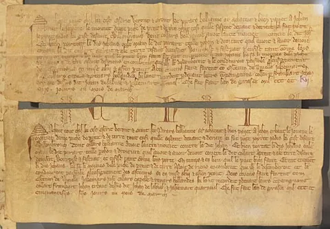 chirograph: a kind of medieval document written in duplicate (or more) on a single piece of parchment, then cut...