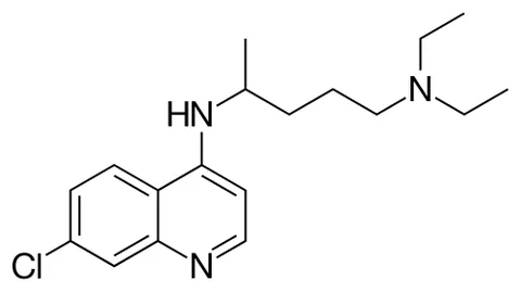 chloroquine: a 4-aminoquinoline drug used to treat and prevent malaria, having the chemical formula C₁₈H₂₆ClN₃