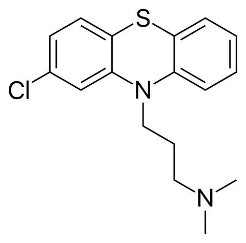 chlorpromazine: a synthetic antipsychotic drug, with the chemical formula C₁₇H₁₉ClN₂S