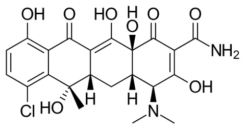 chlortetracycline: a yellow crystalline broad-spectrum antibiotic C₂₂H₂₃ClN₂O₈ (trademark Aureomycin) of the...