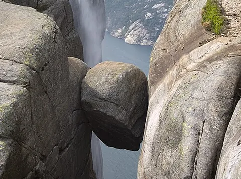 chockstone: a stone, ranging in size from a boulder to a pebble, which has become wedged in a vertical fissure...