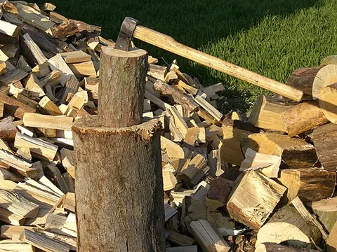 chopping stump: a tall log used as a platform for splitting firewood with an axe