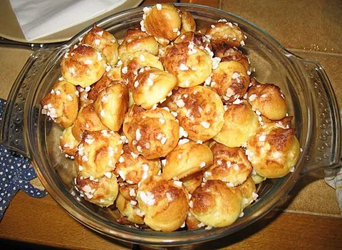 chouquette: a small choux pastry made with dough sprinkled with sugar