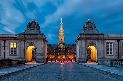 christiansborg palace: a palace and government building on the islet of Slotsholmen in central Copenhagen, Denmark. It is...