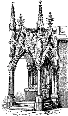 ciborium: a fixed vaulted canopy over a Christian altar, supported on four columns